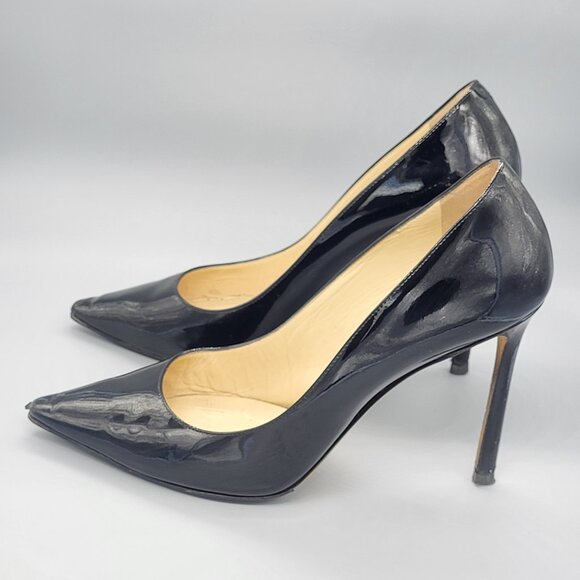 Jimmy Choo Black Patent Leather Pointed Toe Pumps - Picture 2 of 16